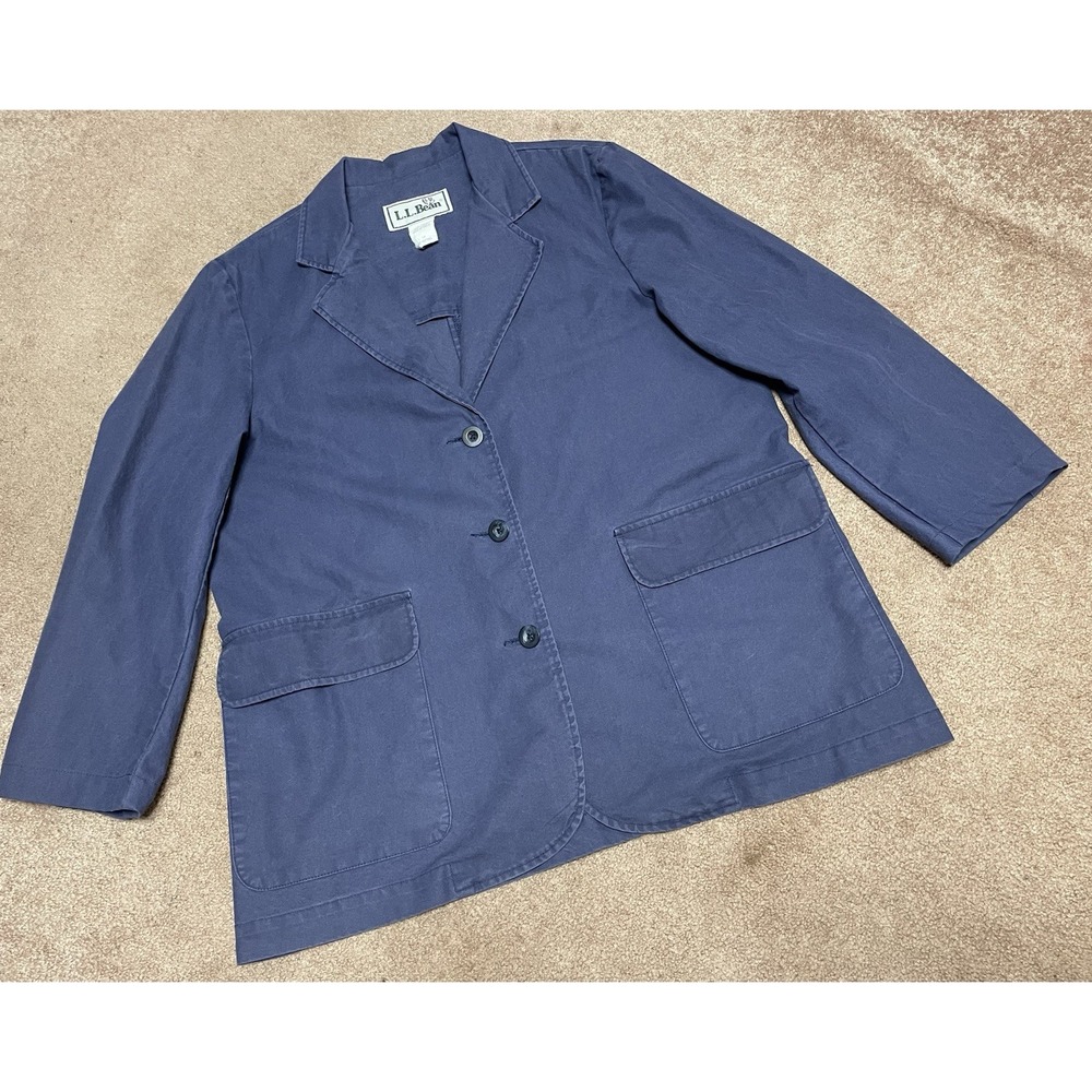 L L Bean Jacket Size 12 Petite Button Up Coat Blue Women's Vintage y2k